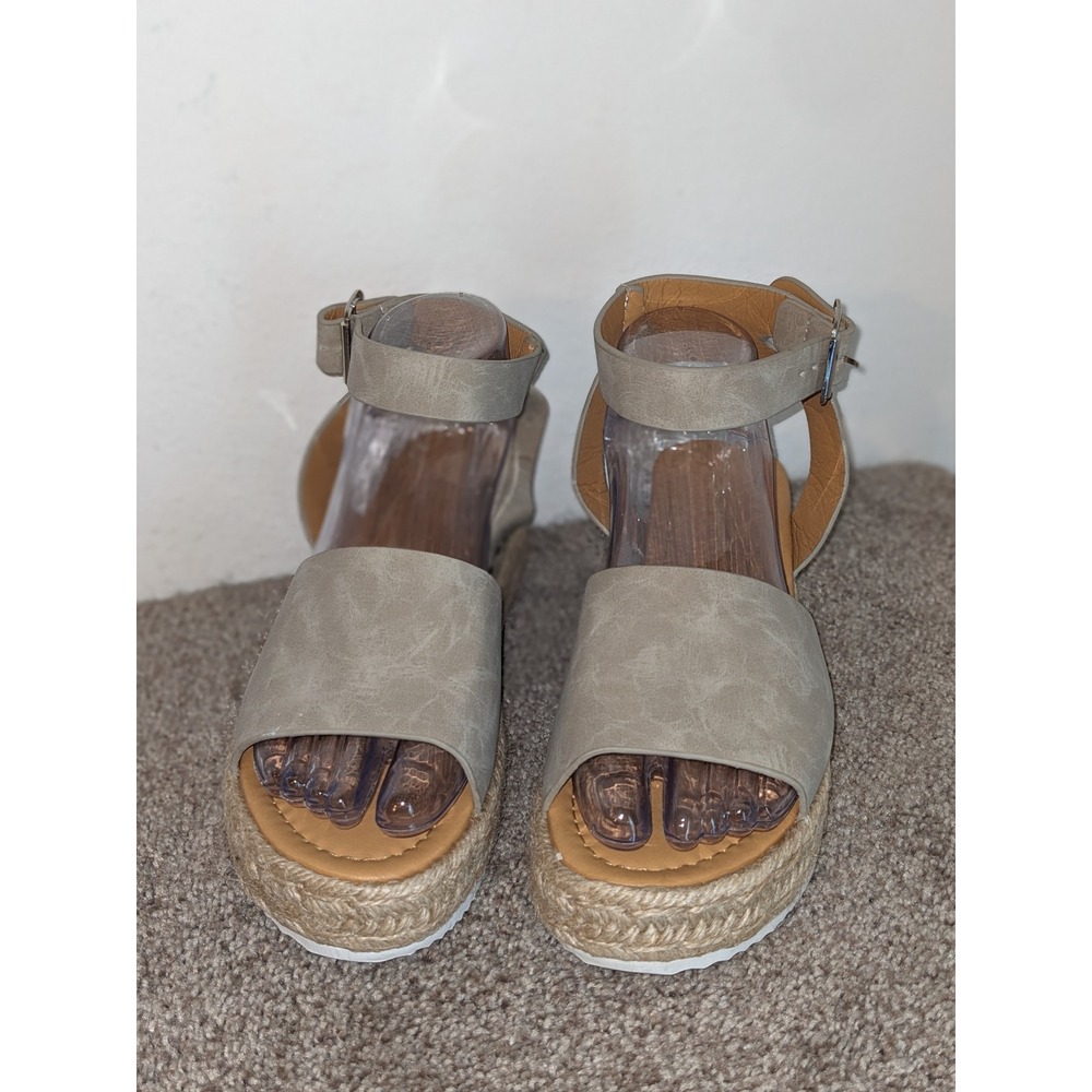 Espadrille Platform‎ Wedge Sandals Ankle Strap Casual Beige Size 9.5 NEW